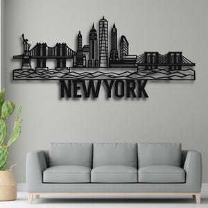 Arte de parede SVG do horizonte de Nova York | Arquivo de corte da silhueta da Ponte da Estátua da Liberdade para corte a laser | CNC Glowforge Cricut AI PDF DXF CDR