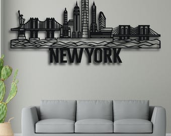 New York Skyline Wall Art SVG | Statue of Liberty Bridge Silhouette Cut File for Laser Cutting | CNC Glowforge Cricut Ai Pdf Dxf CDR