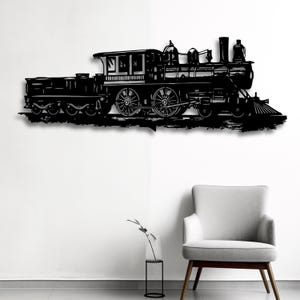 Vintage Train Wall Art SVG | Steam Locomotive Silhouette Laser Cut File | CNC DXF Ai Cdr Pdf for Cricut Glowforge | Industrial Decor