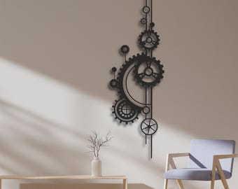 Vertical Gear Wall Art SVG | Steampunk Industrial Cog Laser Cut File | CNC Cricut Glowforge Ready DXF Cdr Ai Pdf | Digital Download