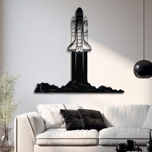 Raketenstart Wand Kunst SVG | Space Shuttle Laser Cut Datei | Weltraum Dekor für Cricut DXF Pdf Ai Cdr | Digitaler Download für Kinderzimmer & STEM