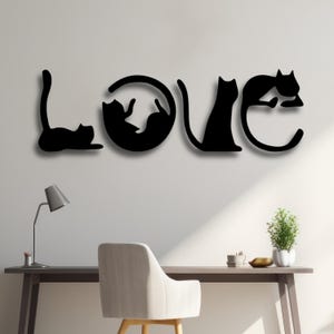 Katze Liebe Wort SVG Wandkunst | Niedliche Haustier Silhouette Laser Cut Datei für Cricut & CNC | DXF Ai Pdf Cdr Vektor | Digital Download Home Decor