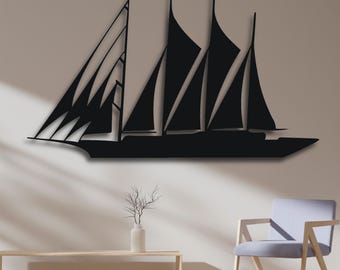 Segelschiff SVG | Nautische Wand Kunst Silhouette Laser Cut Datei | One Layer Digital Design für CNC, Cricut, Glowforge | DXF PDF Ai Cdr Datei