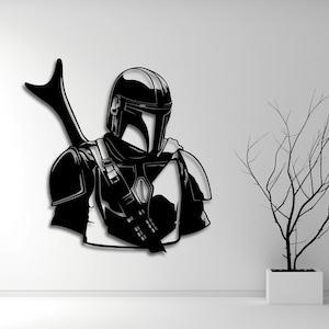 Mandalorianischer Krieger Wandkunst | Star Galaxy Fighter Silhouette Schnittdatei für Laser | Sci-Fi Rüstung Dekor SVG DXF Ai CDR Pdf | Digitale Datei