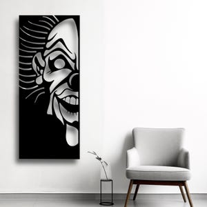 Cara de payaso aterradora SVG / Arte mural de silueta de terror para corte láser / Decoración de Halloween Archivo digital para CNC Cricut Glowforge Ai DXF Pdf Cdr