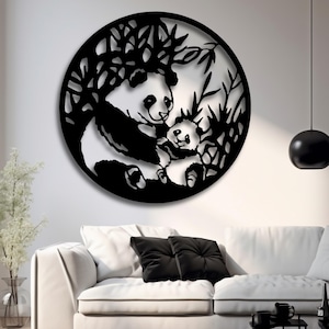 Art mural ours panda | Fichier découpé au laser mignon bébé animal Silhouette | Décoration jungle chambre d'enfant pour CNC SVG Ai DXF Cdr Pdf | Fichier numérique à une couche
