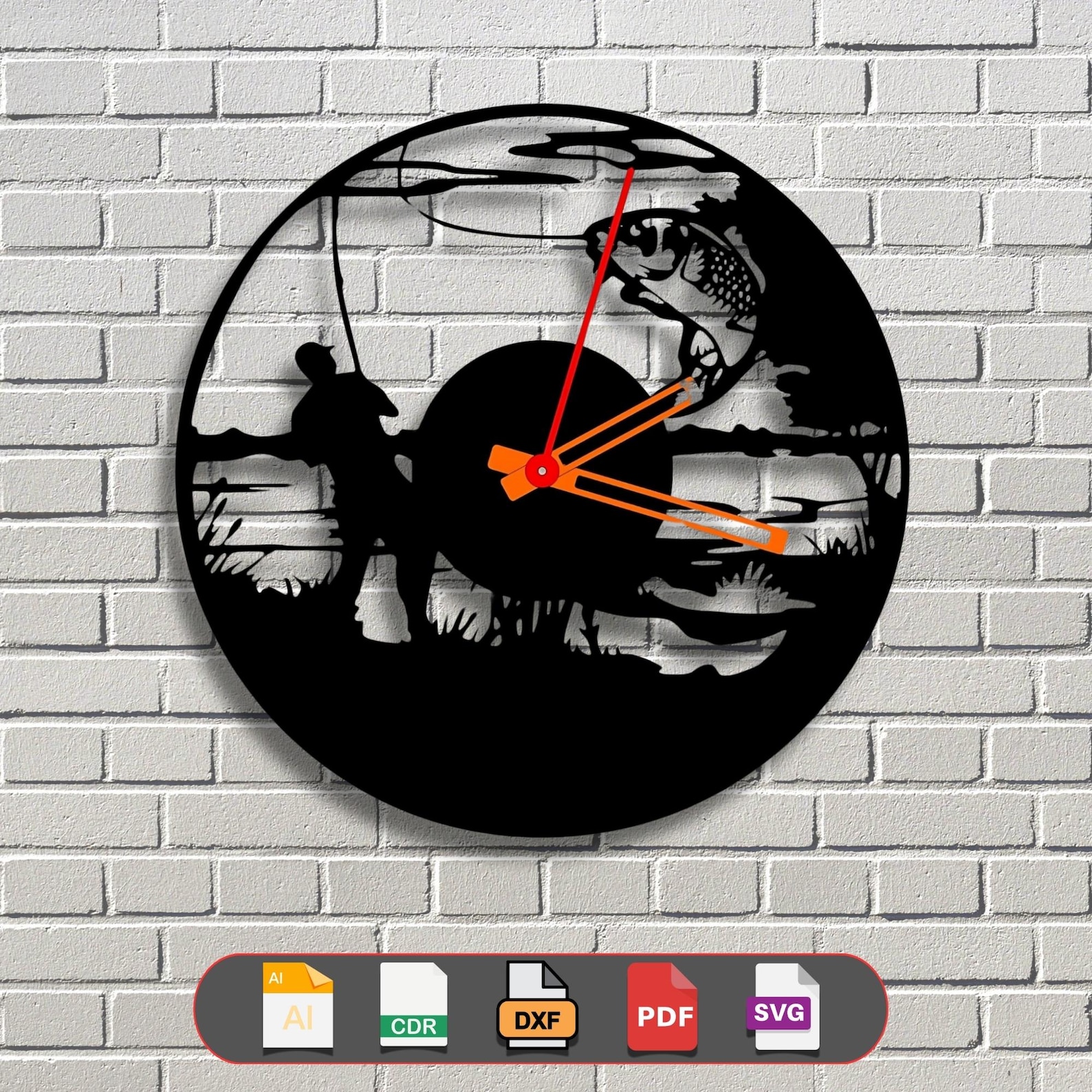Fishing Clock SVG Wall Art | Fisherman Silhouette Laser Cut File ...