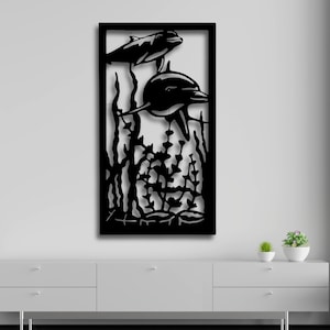 Delfin Ozean Szene SVG Wandkunst | Unterwasser Silhouette Schnittdatei für CNC Laserschneiden | Cricut DXF Ai Pdf Cdr svg | Digitales Marine Dekor