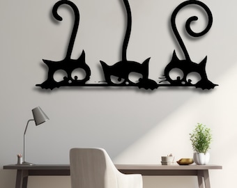 Peeking Cats Wall Art SVG | Cute Cat Silhouette Laser Cut File for Cricut CNC Glowforge | Animal Lover Decor DXF Pdf Ai Cdr Download