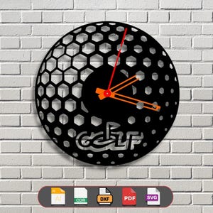 Väggklocka för golfboll SVG | Laserskuren golfbolldesign med logotyp | DXF Cdr Ai Pdf Svg för CNC Cricut Glowforge | Sportdekordesign
