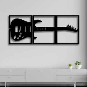 Electric Guitar Wall Art SVG | 3 Panel Rock Music Silhouette Laser Cut File | CNC Cricut Ready Cdr Ai DXF Pdf Svg | Digital Download