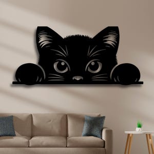 Cute Cat Peeking Wall Art SVG | Kitten Silhouette Laser Cut File for Cricut and CNC | Dxf Ai Cdr Pdf SVG | Digital Download for Decor
