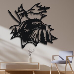 Eagle in Leaf Wall Art SVG | Forest Mountain Bird Silhouette Laser Cut File | Nature Decor Cricut Dxf Ai Pdf CDR | Digital Download for CNC