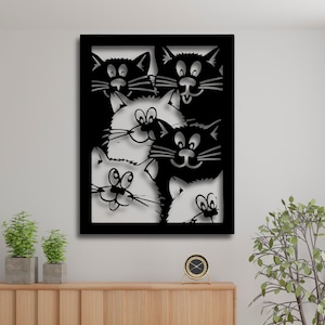 Grappige kattengezichten SVG-muurkunst | Schattige cartoon Kitty silhouet lasergesneden bestand voor Cricut & CNC | DXF Ai Pdf-cdr | Digitaal downloaddecor