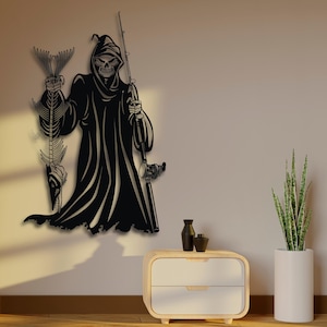 Grim Reaper Fishing Wall Art Dxf / Scheletro Pescatore File di Taglio per Laser CNC / Divertente Morte con Pesce SVG DXF Ai Cdr Pdf / Download Digitale