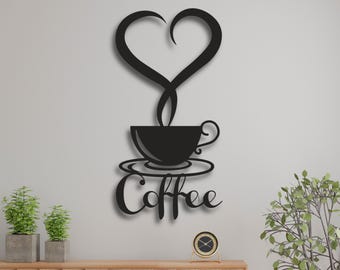 Koffiekopje kunst aan de muur SVG | Hart stoom silhouet gesneden bestand voor lasersnijden | CNC Cricut Ready PDF Ai Dxf Cdr | Digitaal keukendecor