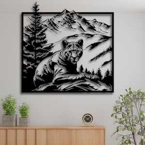 Mountain Puma Wall Art SVG | Wild Cat Silhouette Forest Laser Cut File for CNC Cricut Glowforge | AI Dxf Cdr Pdf Digital Download Decor