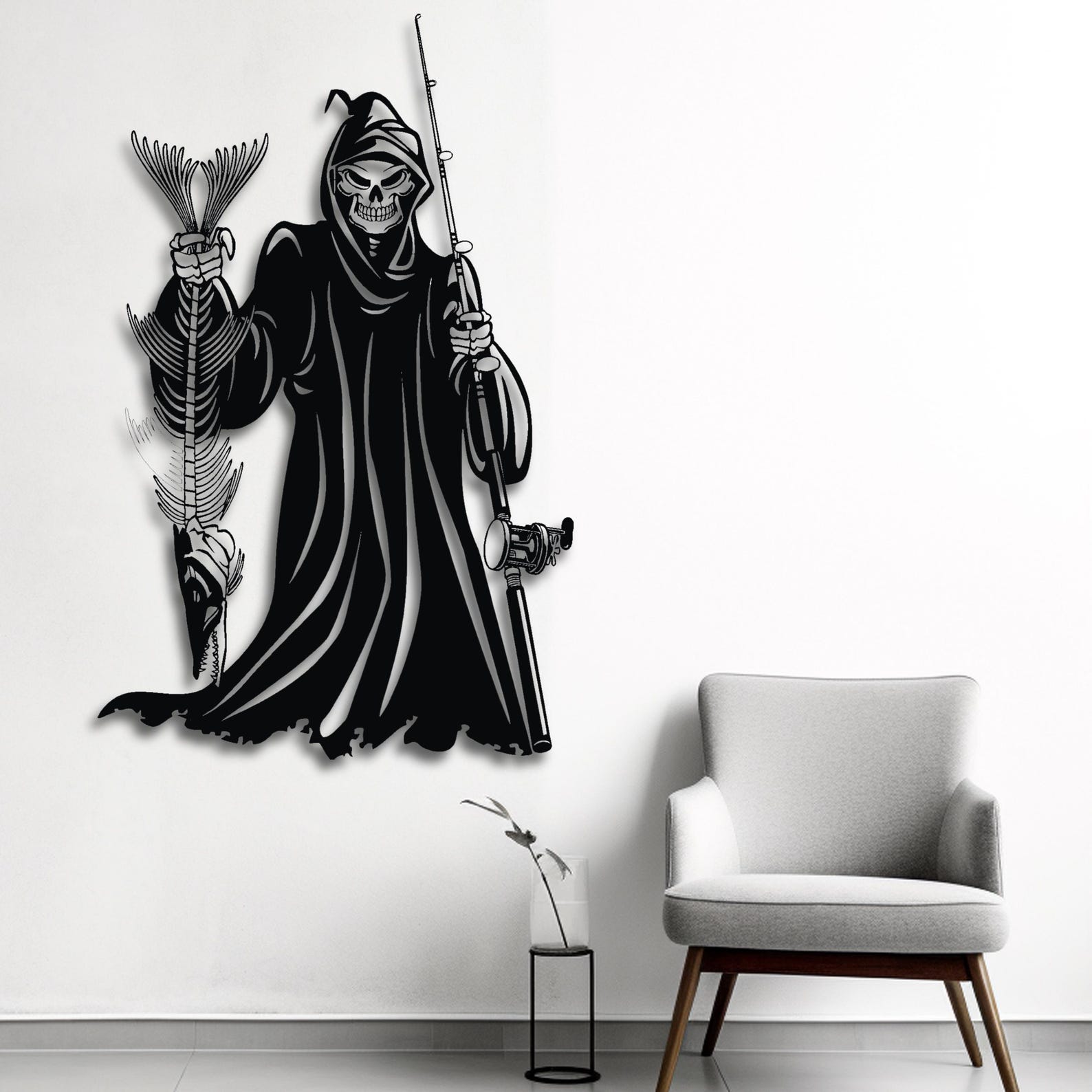 Grim Reaper Fishing Wall Art Dxf | Skeleton Fisherman Cut File for ...