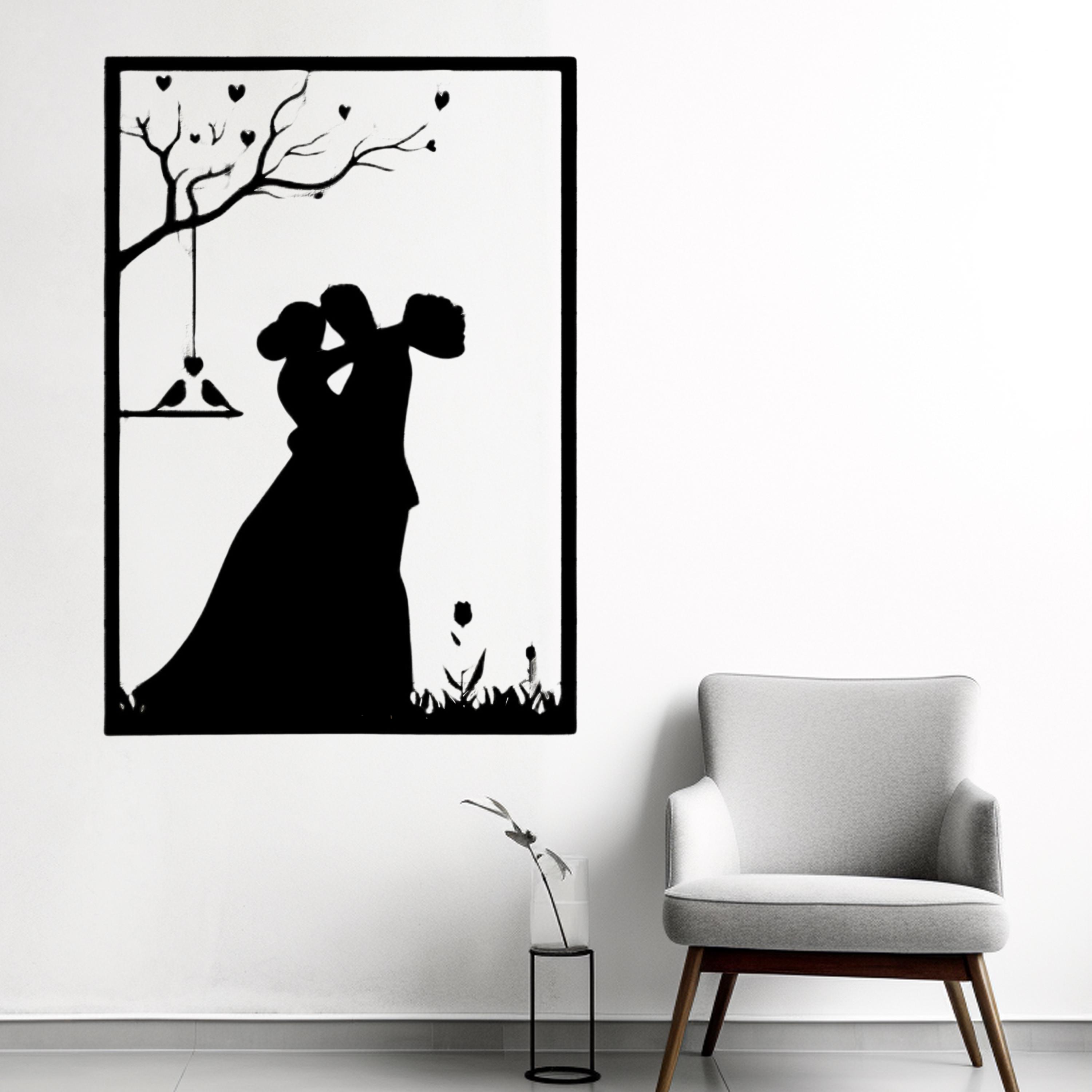 Romantic Vector Dxf Romantic Couple Silhouette SVG | Love Scene Wall Art for Laser Cutting ...