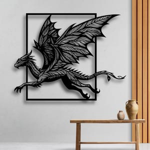Fantasy Dragon Leaf Wings SVG | Intricate Dragon Silhouette Wall Art for Laser Cut | Cricut DXF Pdf Ai Cdr File for CNC Glowforge Decor