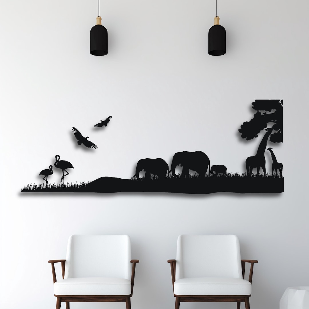 Safari Animals Scene Wall Art SVG | Jungle Wildlife Silhouette Laser ...