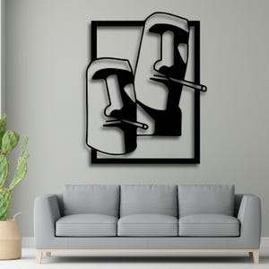 Faccia di Moai fumante da parete SVG / Testa di statua divertente tagliata al laser per Cricut CNC / Download digitale DXF PDF Ai Cdr per decorazioni per caverne umane