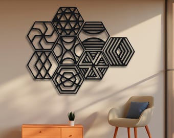 Sześciokątna abstrakcyjna sztuka ścienna SVG | Geometryczny wzór panelu laserowo wycinany plik dla CNC Glowforge Cricut | DXF Ai Cdr Pdf Vector Design