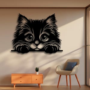 Art mural SVG mignon chat coup d'oeil | Fichier numérique découpé au laser Silhouette chaton ludique | Cricut CNC Ready DXF Pdf Ai Cdr Svg | Téléchargement instantané