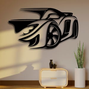 Raceauto kunst aan de muur SVG | Sportwagen silhouet lasergesneden bestand | DXF Ai Cdr Pdf Svg CNC & Cricut | Snelle autogaragedecoratie | Digitale download