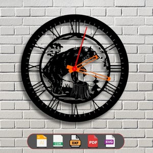 Bär Silhouette Wanduhr SVG | Uhr Motiv Wildes Tier | DXF Cdr Ai Pdf svg für CNC Cricut Glowforge | Natur Dekor