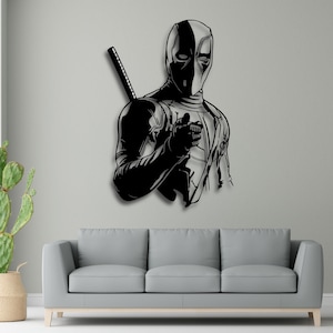 Art mural SVG Deadpool | Fichier de coupe Silhouette comique anti-héros pour la découpe laser | Cricut DXF Ai PDF Cdr Svg | Décoration en téléchargement numérique
