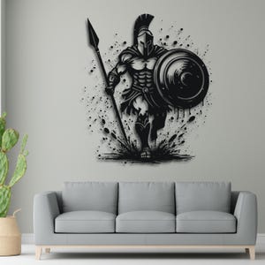 Art mural guerrier spartiate SVG | Fichier découpé au laser soldat grec ancien | Hero Decor Cricut DXF Ai Pdf Cdr | Téléchargement numérique pour une utilisation CNC