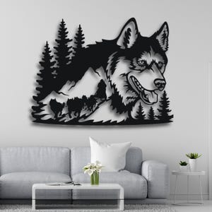 Husky-Hundeschlitten-Szene SVG | One Layer Wolf Wand Kunst für Laser-Cutting | Winterwald Dekor | Ai DXF Cdr Pdf geschnitten Datei