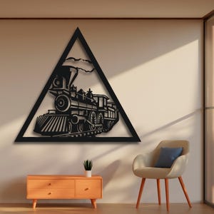 Steam Train Wall Art SVG | Vintage Locomotive Triangle Cut File for Laser CNC | Cricut Ai Dxf Cdr Pdf Digital Download Railway Decor