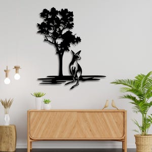 Kangourou avec arbre SVG | Fichier découpé au laser d'art mural Silhouette animale de la faune pour Cricut Glowforge CNC | Téléchargement numérique Ai Dxf Pdf CDR