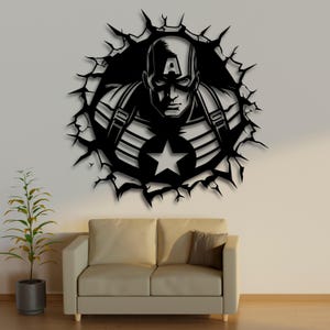 Arte murale del supereroe Capitan America / File di taglio laser Bold Avenger per CNC / Super Decor in stile fumetto SVG DXF Ai Cdr Pdf / Download vettoriale