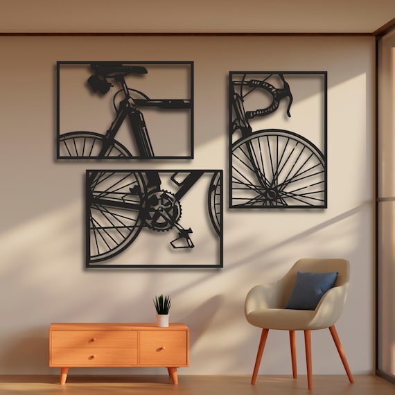 Bicycle Triptych Wall Art SVG | Modern Cycling Decor Laser Cut File | Bike Silhouette DXF Pdf Ai Cdr Cricut Design | Digital Download CNC