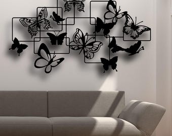 Motyl Wall Art SVG | Warstwowe sylwetki owadów pliki cięte laserowo dla Cricut CNC | Nowoczesny wystrój natury | Ai Cdr Dxf PDF | Pobieranie cyfrowe