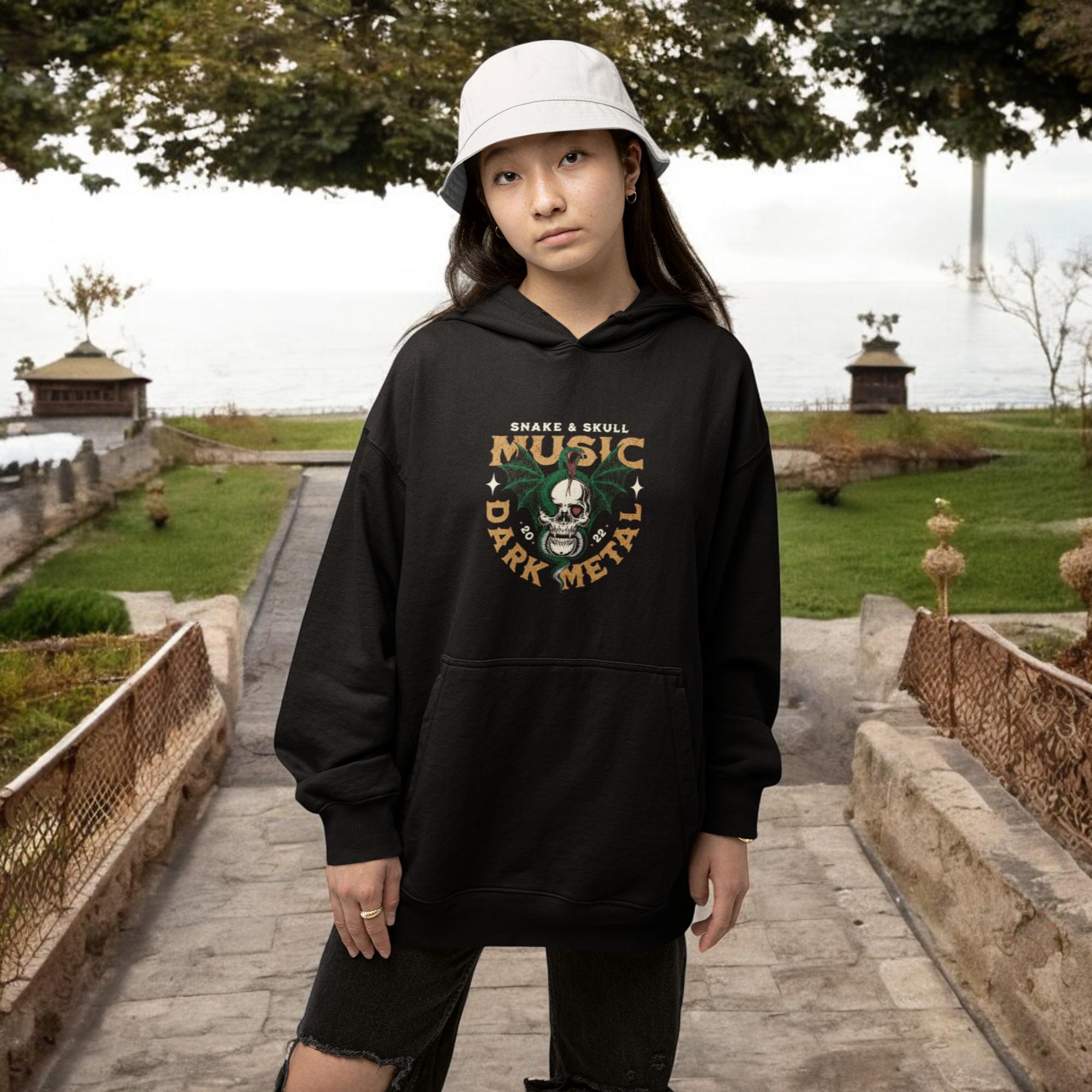 Dark Metal Skull Hoodie, Snake and Skull Gothic Oversized Hoodie, Heavy Metal Apparel, Vintage Rock Band Hoodie, Alternative Streetwear Gift