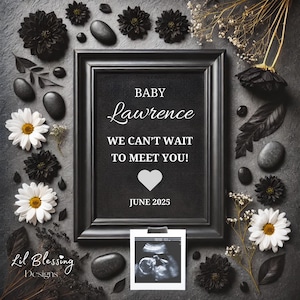 Black Theme Pregnancy Announcement Canva Template | Gender Neutral Baby Reveal for Social Media | Editable Instant Download Template