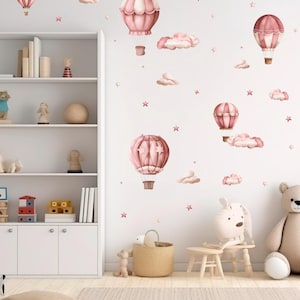 Hot Air Balloon Nursery Wall Decals | Hot Air Balloon Kids Wall Stickers | Retro Air Balloon Nursery Wall Art | Pink Hot Air Balloon Sticker