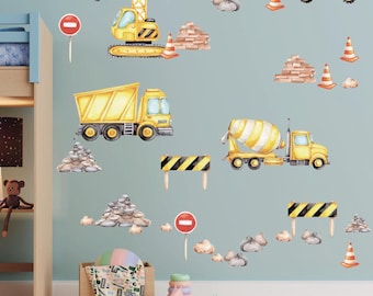 Nursery Decor for Boys Room: Digger, Bulldozer, Crane, Dump Truck