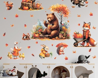 Autumn Animal Wall Decals: Woodland Nursery, Boho Decor