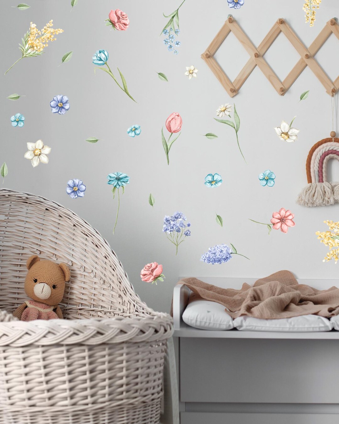 Watercolor Floral Wall Stickers: Boho Nursery Meadow Decal - Etsy