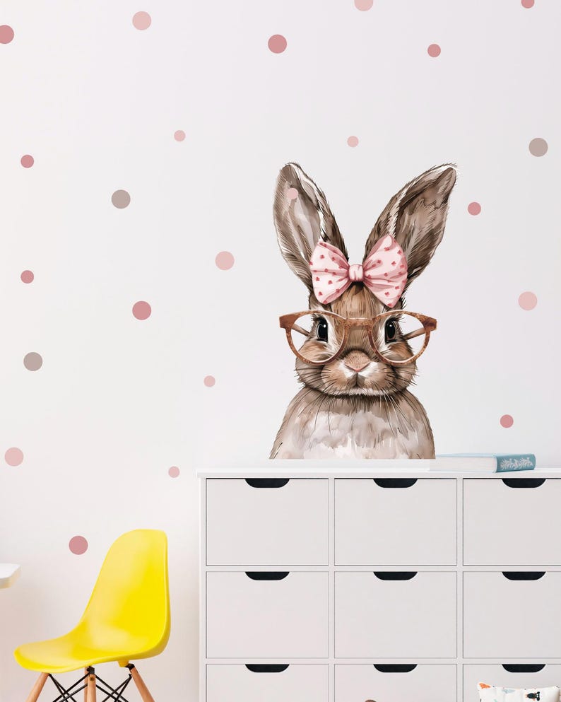 Bunny Wall Decal: Rabbit With Bow & Glasses, Kids Nursery Decor - Etsy