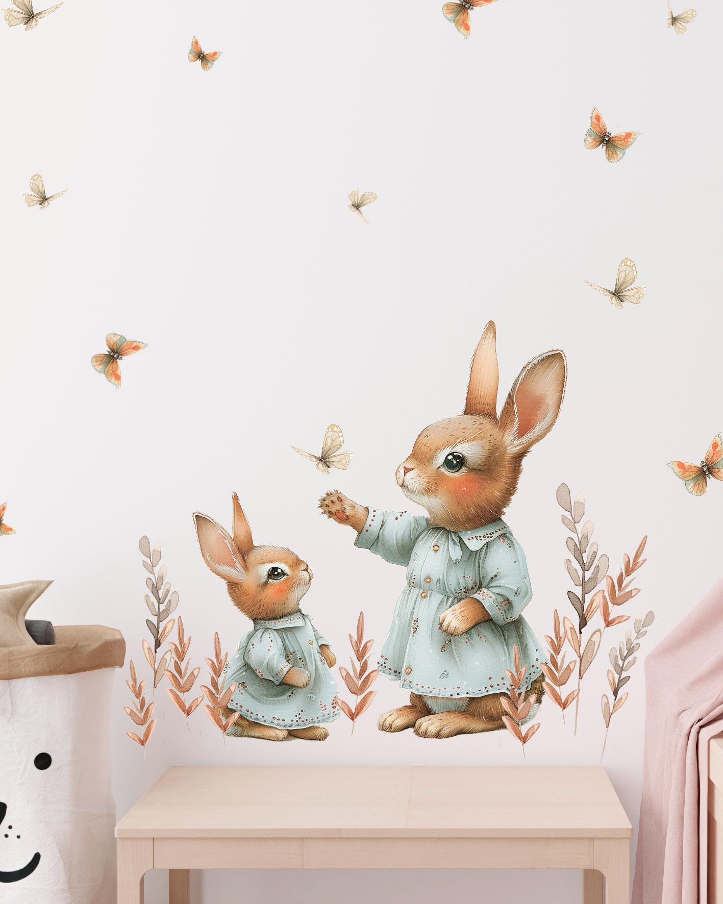 Sticker Rabbit Making House Woodland Rabbit Stickers With Butterflies Bunny Wall Decals Bunny Wall ...