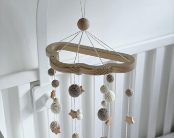 BABYMOBIEL gehaakte MAGGA, wieg mobiele ster, mobiele baby met sterren, geboortecadeau, doopcadeau, kinderkamerdecoratie, commode