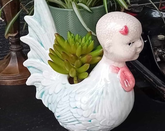Doll  head planter  chicken ceramic