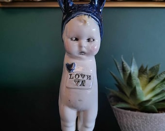 ceramic doll bunny ears "love ya"