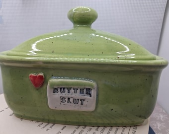 Butter slut ceramic handmade green butter dish